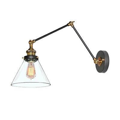 LNC Black Gold Wall Sconces, Glass Swing Arm Wall Lamp Adjustable Plug-in or ...