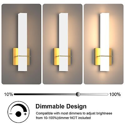 Gold LED Wall Sconces Set of Two,18W 3000K Dimmable Wall Light with Acrylic L...