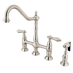 Kingston Brass KS1278ALBS Heritage Bridge Kitchen Faucet, 8-3/4", Brushed Nic...