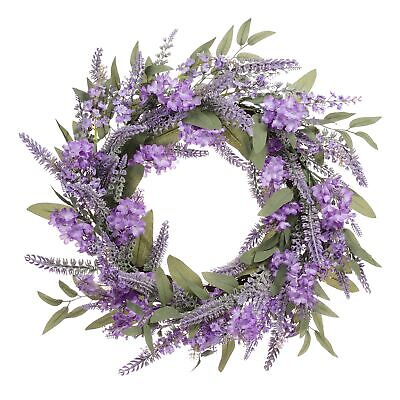 24" Artificial Lavender Floral Spring Wreath with Green Leaves 24" Purple