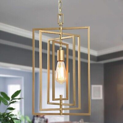 Uolfin Gold Chandelier, Modern Pendant Hanging Light Fixtures Adjustable Geom...