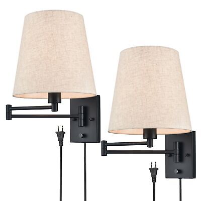 Black Wall Sconces Set of Two Swing Arm Wall Light Modern Plug in Sconces Wal...