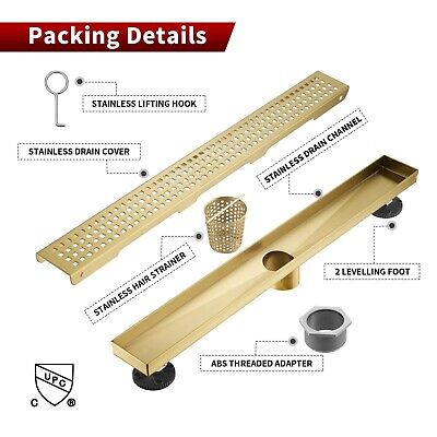 Sharp-tec 28 inch Linear Shower Drain, Gold Rectangular Floor Drain, V-Shape ...