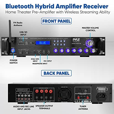 Pyle Bluetooth Hybrid Amplifier Receiver - 3000 Watt Home Theater Black