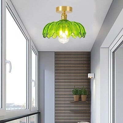 Glass Ceiling Light Modern Brass Ceiling Pendant Light Fixtures with Green Gl...