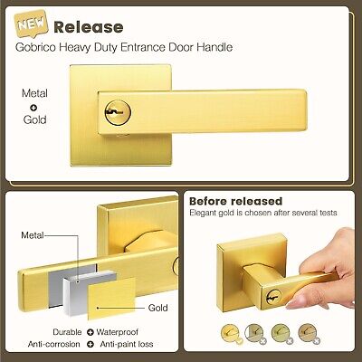 Gobrico Keyed Entry Door Handle Gold Door Handles Heavy Duty Entrance Door Lo...