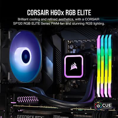 Corsair H60x RGB Elite Liquid CPU Cooler - 16 Dynamic RGB LEDs - SP120 RGB El...