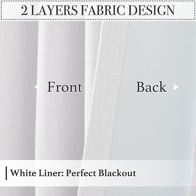 KGORGE White Faux Linen Curtains 96 inches Long, Pinch Pleated Thick Linen We...