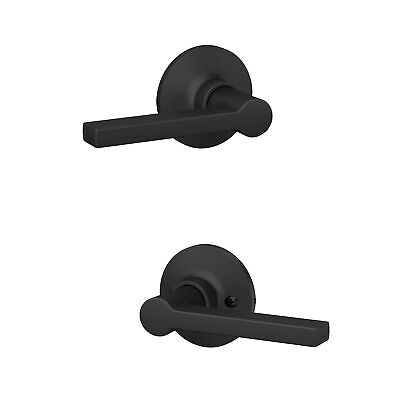 Straight Lever with Round Trim Hall and Closet Door Handle, Matte Black Finis...