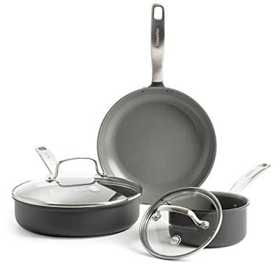 GreenPan Chatham Hard Anodized 5 Piece Cookware Pots and Pans Set, Gray