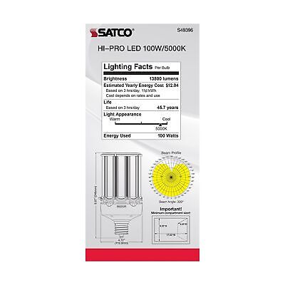 Satco S49396 Corncob LED HID Replacement Light Bulb, EX39 Mogul Extended Base...