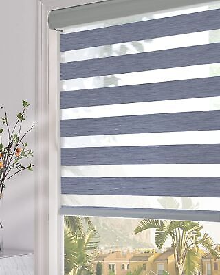 Persilux Blackout Zebra Blinds (26" W X 72" H, Dark Grey) Dual Layer Sheer Ro...