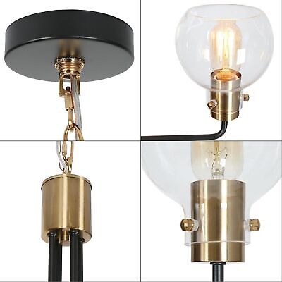 Modern Black and Gold Chandelier, 4-Light Chandeliers for Dining Room, Glass ...