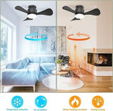 Black Ceiling Fan with Light, 28 Inch Small Low Profile Flush Mount Ceiling F...