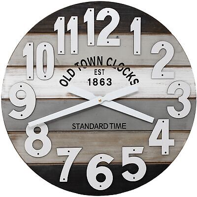 24" Wooden Multi-Color Maritime Coastal Beach Large Number Wall Clock (Gray, ...