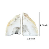 Benjara 5 Inch Natural White Stone Bookends, Artisanal Textured Geode Rock