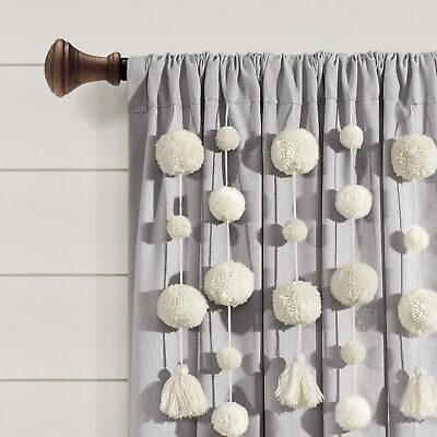 Lush Decor Boho Pom Pom Tassel Linen Window Curtain Panel (Single Panel), 84"...