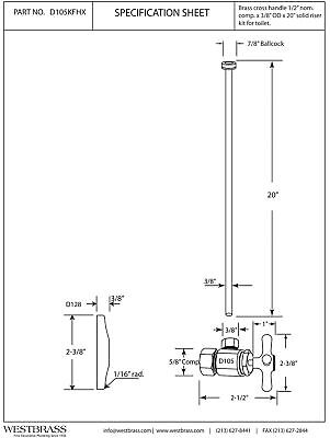 Westbrass D105KFHX-01 5/8" x 3/8" OD x 20" Flat Head Riser Line Kit with Cros...