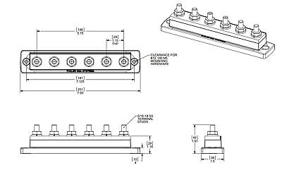 Blue Sea Systems 2126 250 Amp MaxiBus BusBar with 6 studs, 2126