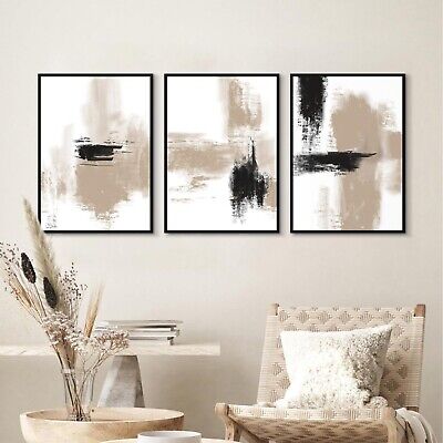 Joocrise Beige Abstract Wall Art Painting Set of 3 Neutral Canvas Wall Art Pr...