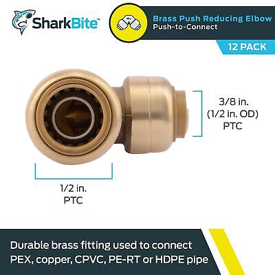 SharkBite 1/2 Inch x 3/8 Inch 90 Degree Reducing Elbow, Pack of 12, Push to C...