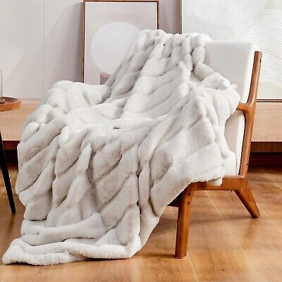 Cozy Bliss Faux Fur Throw Blanket for Couch, Cozy Soft Plush Thick Winter Bla...