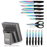 Marco Almond Knife Set with Block, 14 Piece Rainbow Titanium Knife Block Set,...