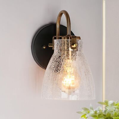 Wall Sconces, Black Gold Modern Sconces Wall Lighting with Cracked Glass Shad...