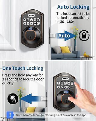 TEEHO TE002W Fingerprint Door Lock: Keyless Entry Smart Deadbolt Lock for Fro...