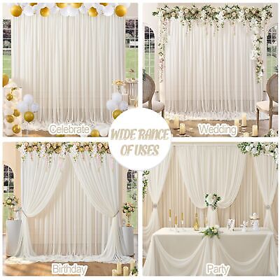 20ftx10ft Ivory Tulle Backdrop Curtain with Lights, 4 Panels 5x10ft Sheer Wri...