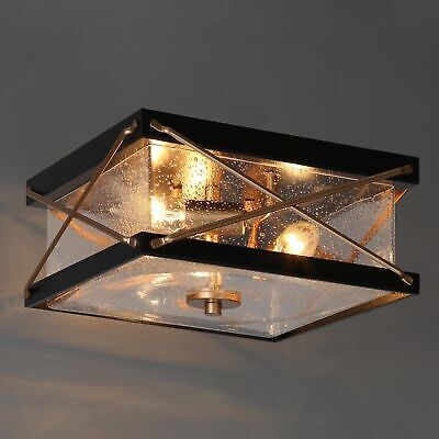 ZEVNI 3-Light Black Gold Ceiling Light, Modern Industrial Flush Mount Ceiling...