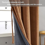 JIUZHEN Gold Brown Velvet Curtains 96 inches Blackout Curtains for Living Roo...