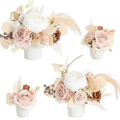 Ling's Moment White Beige Artificial Flowers with Vase Wedding Decor Centerpi...