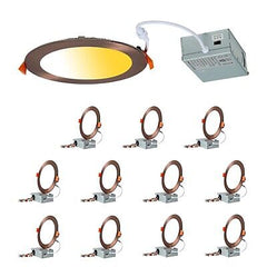 12 Pack Bronze Recessed Lighting 6 Inch Exterior Soffit Wafer Lights, Dimmabl...