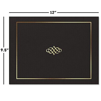 Ornate Black & Gold Certificate Folders - Pack of 25, Linen Cover 80 lb. Stoc...