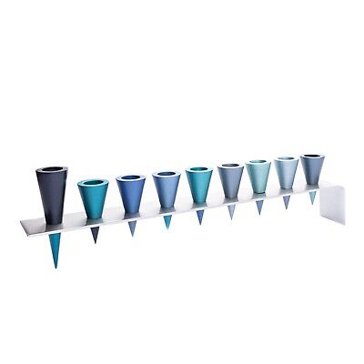 Yair Emanuel Anodized Aluminum Hanukkah Menorah with Blue & Turquoise Cones