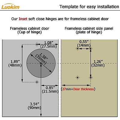 40pcs Frameless Cabinet Door Concealed Hinges,Soft-Close,European Inset,35mm ...