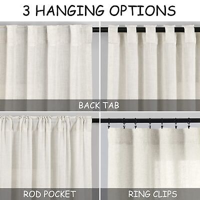 132 inch Curtains Extra Long 2 Panels Set Back Tab Neutral Farmhouse Drapes L...