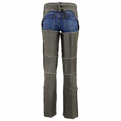 Milwaukee Leather Chaps for Women Distress Grey Premium Skin- Accent Lace Gro...