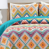 Lush Decor Boho Chevron 3 Piece Quilt Set, Full/Queen, Turquoise