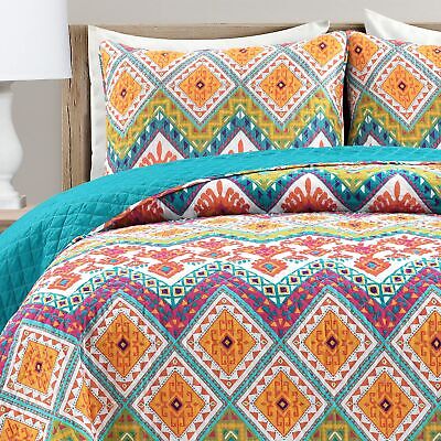 Lush Decor Boho Chevron 3 Piece Quilt Set, Full/Queen, Turquoise