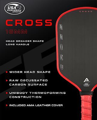 Cross Raw T700 Carbon Fiber Pickleball Paddle - Head Broader Shape - 16mm Pic...