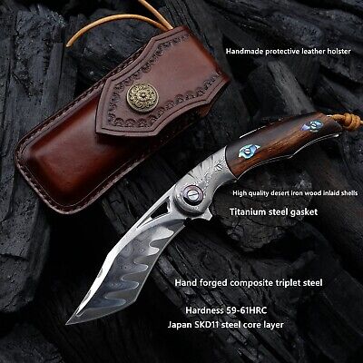 Hand knife with 3.7-inch pocket knife, Japanese SKD11 Damascus steel, outdoor...