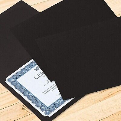 Plain Black Certificate Folders - Pack 50, Linen Cover 80 lb. Stock, Folded, ...