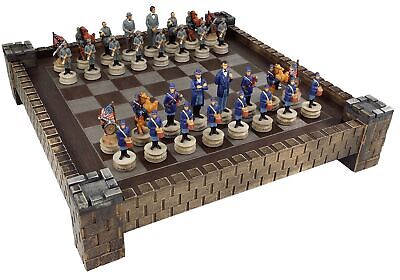 HPL American US Civil Generals War North vs South Chess Set W/ 17" Castle Board