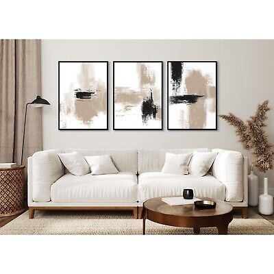 Joocrise Beige Abstract Wall Art Painting Set of 3 Neutral Canvas Wall Art Pr...