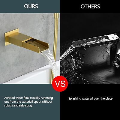 Wall Mount Bathtub Faucet with Handheld Sprayer Brushed Gold, Bathroom Wall M...