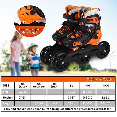 Inline Skates, 3 Wheels 100mm | 4 Sizes Adjustable Inline Speed Skates for Ki...