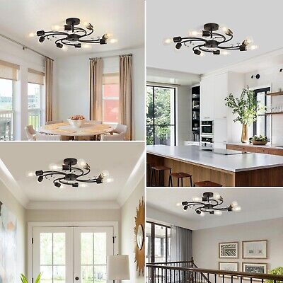 Modern Sputnik Ceiling Light Fixture 8 Light Black Industrial Chandeliers, Se...