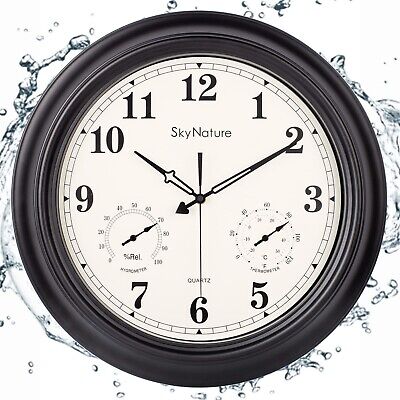 Large Outdoor Clock, Waterproof Patio Outdoor Clock with Thermometer and Hygr...